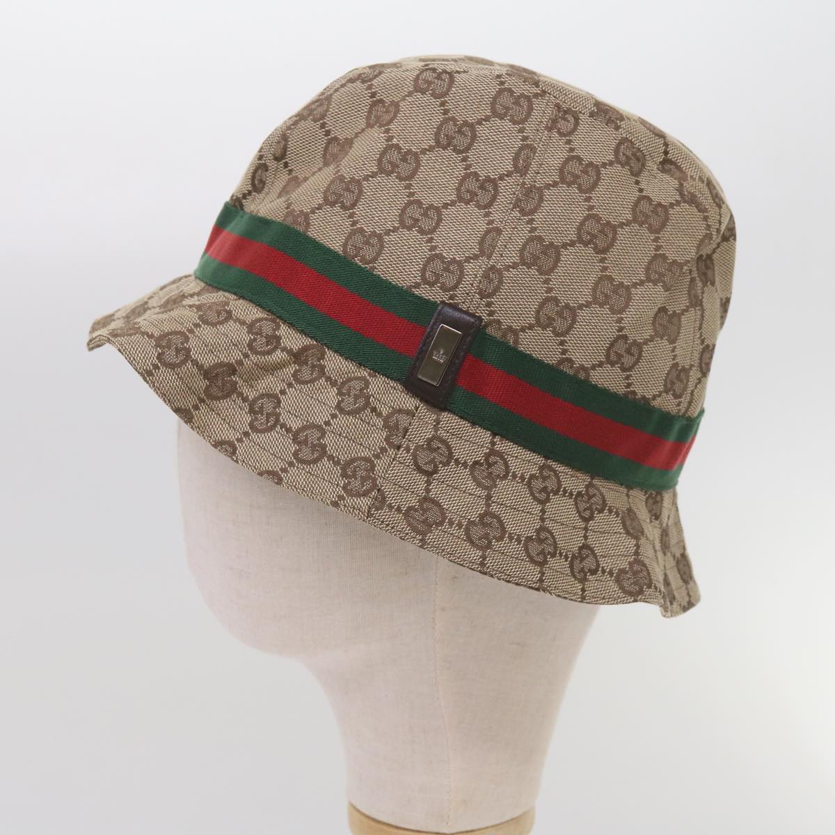 GUCCI GG Canvas Web Sherry Line Hat M Beige Red Green Auth yk11172