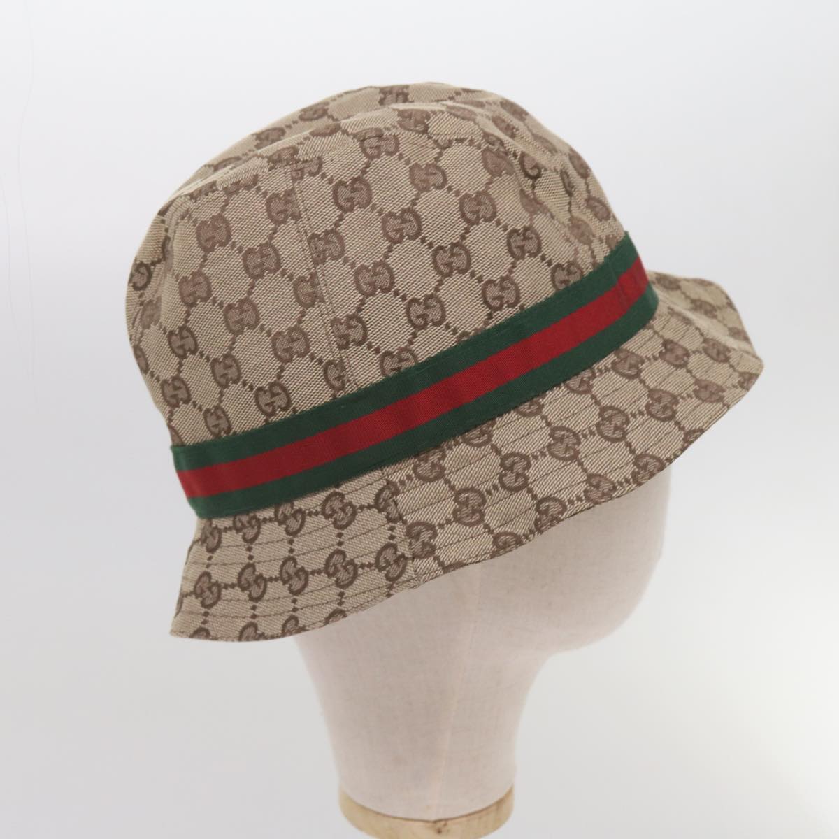 GUCCI GG Canvas Web Sherry Line Hat M Beige Red Green Auth yk11172