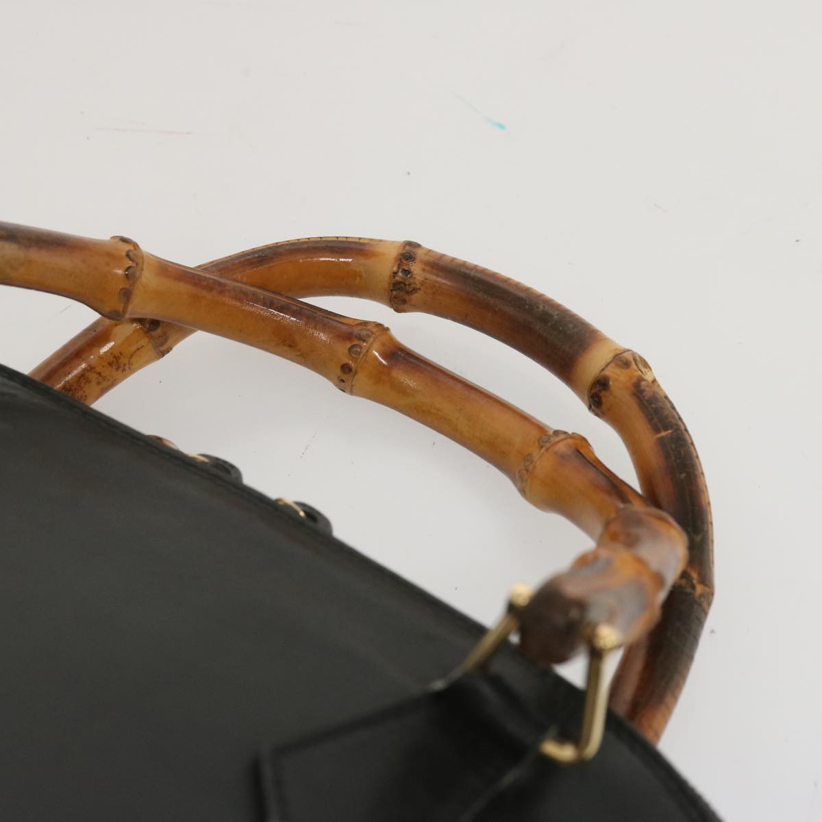 GUCCI Bamboo Hand Bag Leather Black 000 2122 0290 Auth yk11194