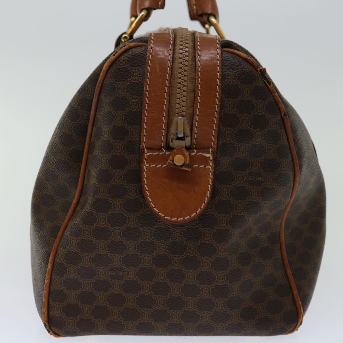 CELINE Macadam Canvas Boston Bag PVC Brown Auth yk11195