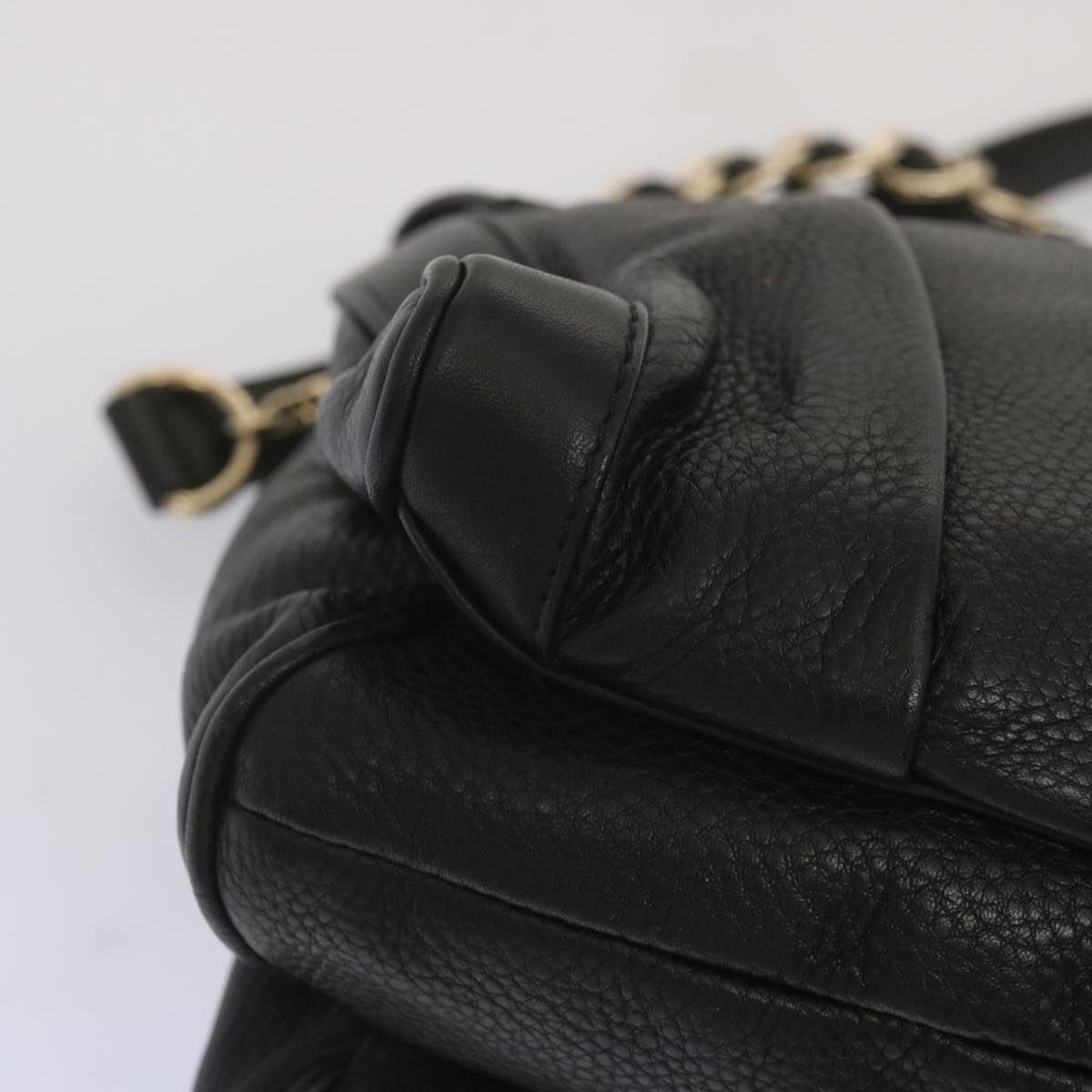 BALLY Chain Hand Bag Leather Black Auth yk11212