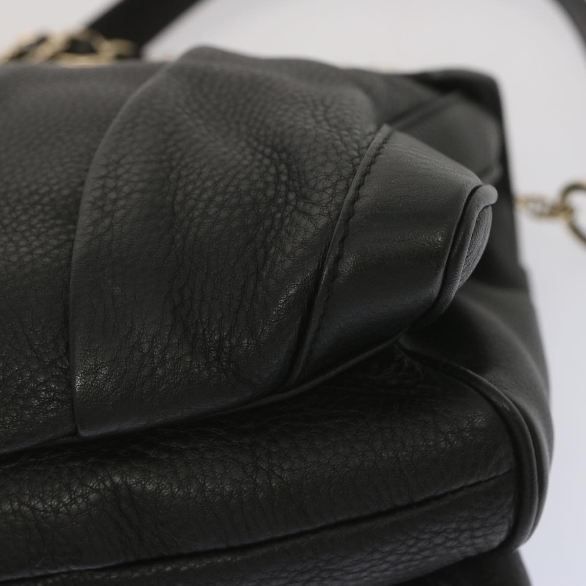 BALLY Chain Hand Bag Leather Black Auth yk11212