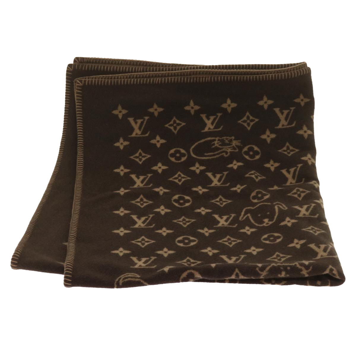 LOUIS VUITTON Catgram Blanket Couverture Wool Cashmere MP2259 LV Auth yk11225A