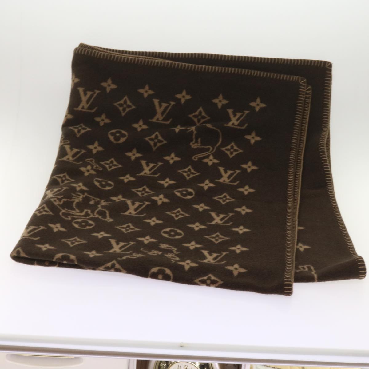 LOUIS VUITTON Catgram Blanket Couverture Wool Cashmere MP2259 LV Auth yk11225A