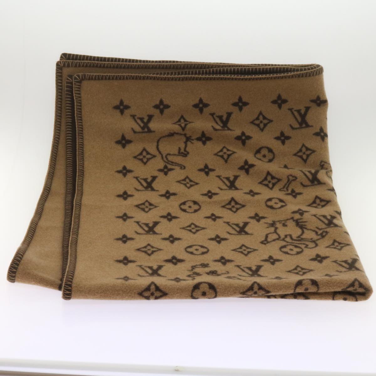 LOUIS VUITTON Catgram Blanket Couverture Wool Cashmere MP2259 LV Auth yk11225A