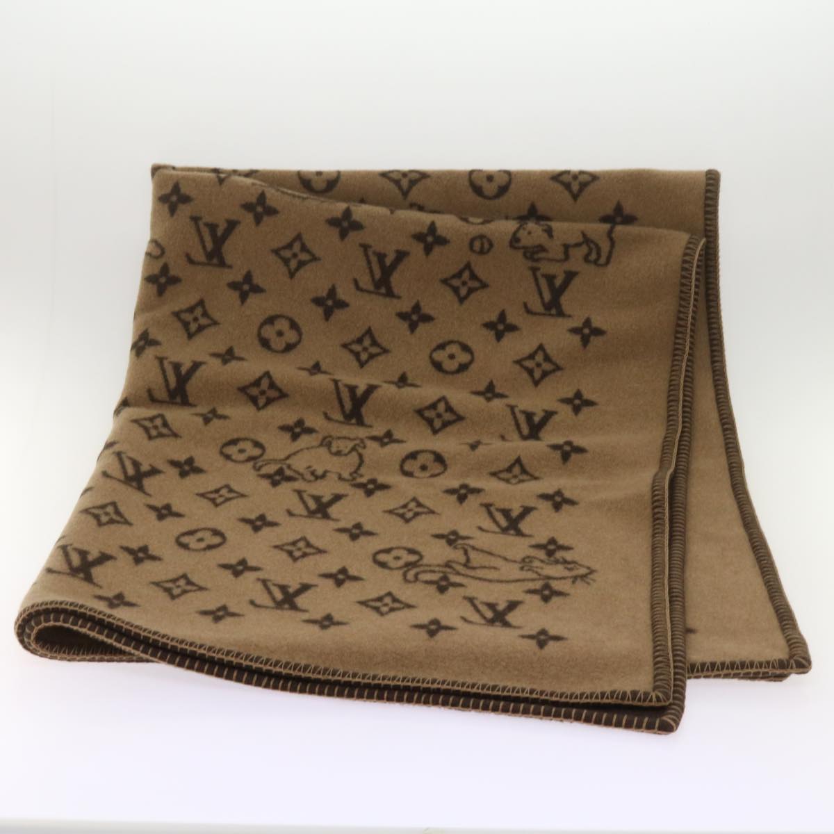 LOUIS VUITTON Catgram Blanket Couverture Wool Cashmere MP2259 LV Auth yk11225A