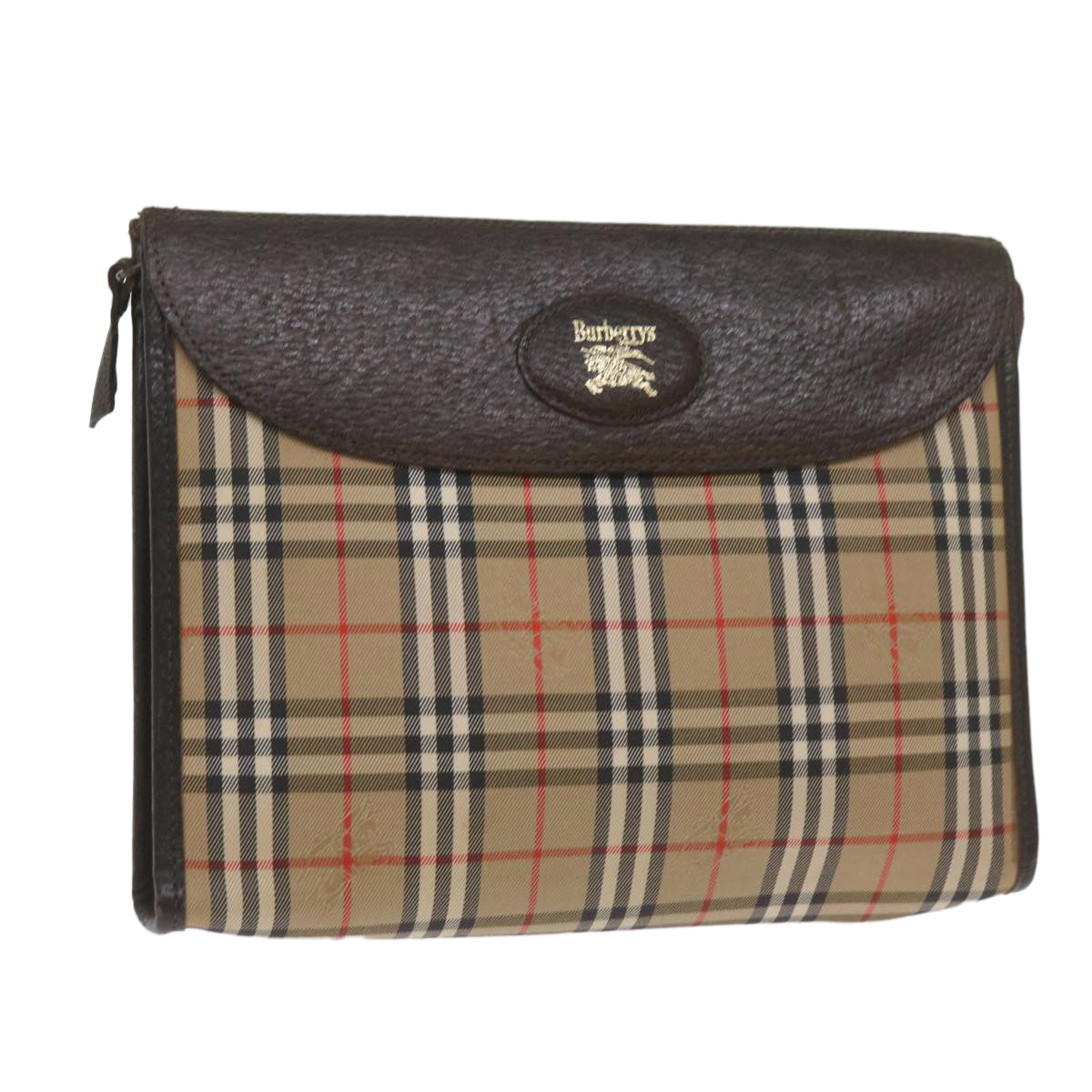 Burberrys Nova Check Clutch Bag Canvas Black Beige Auth yk11236