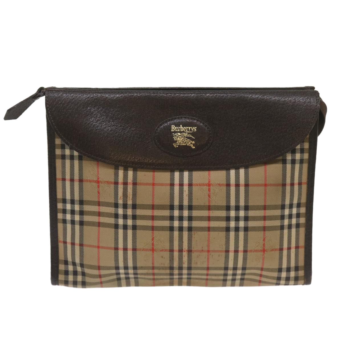 Burberrys Nova Check Clutch Bag Canvas Black Beige Auth yk11237