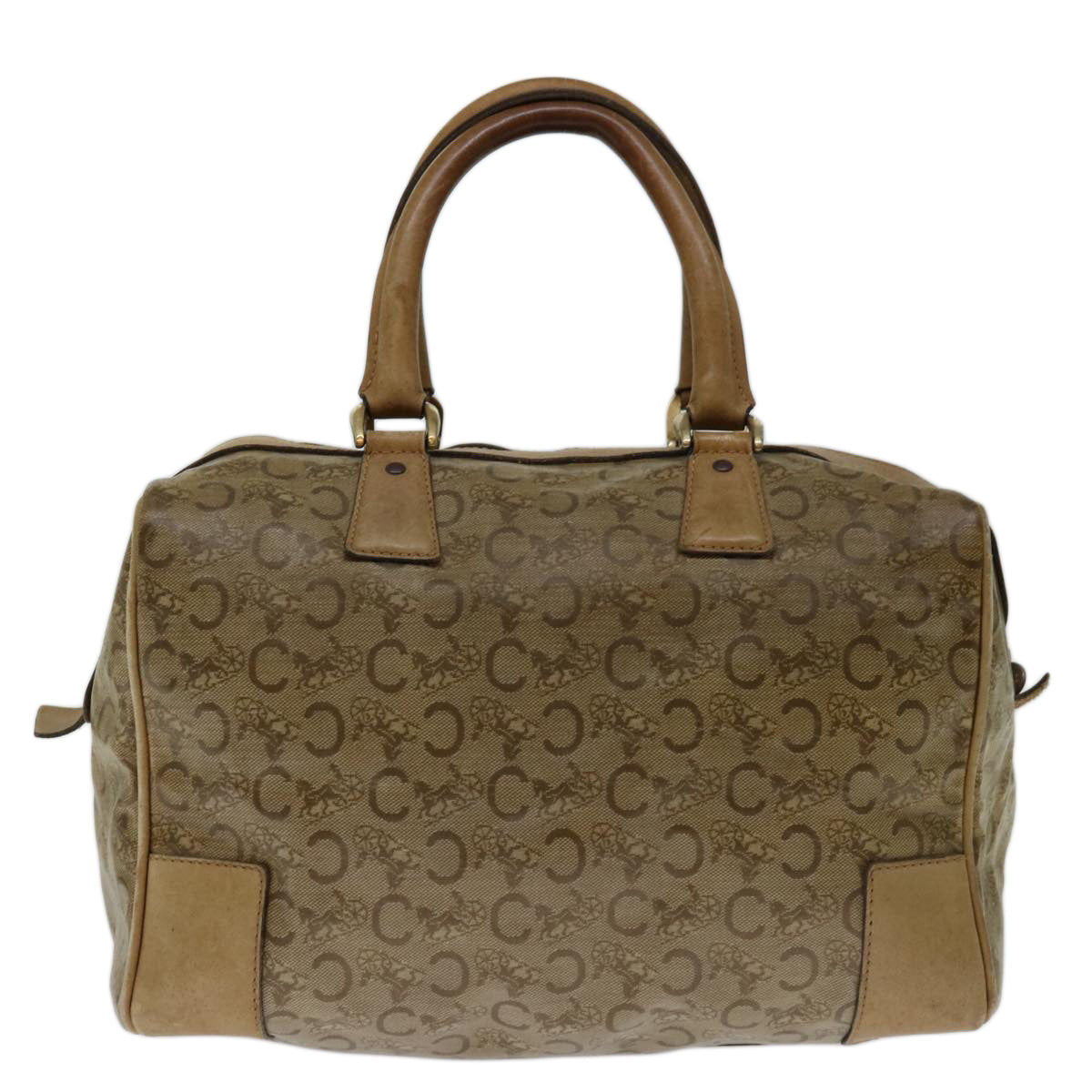 CELINE C Macadam Canvas Boston Bag Beige Auth yk11254