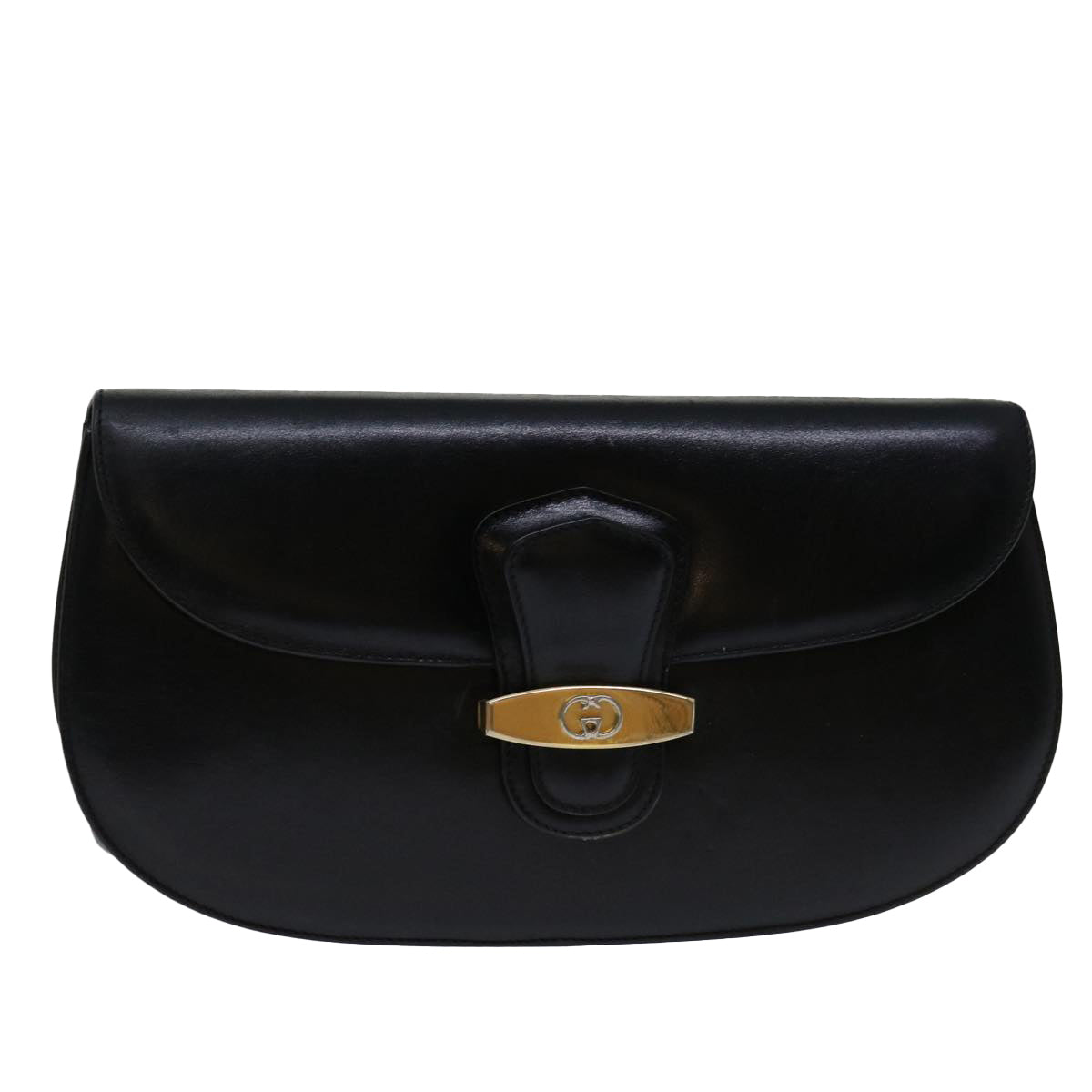 GUCCI Interlocking Clutch Bag Leather Black Auth yk11284