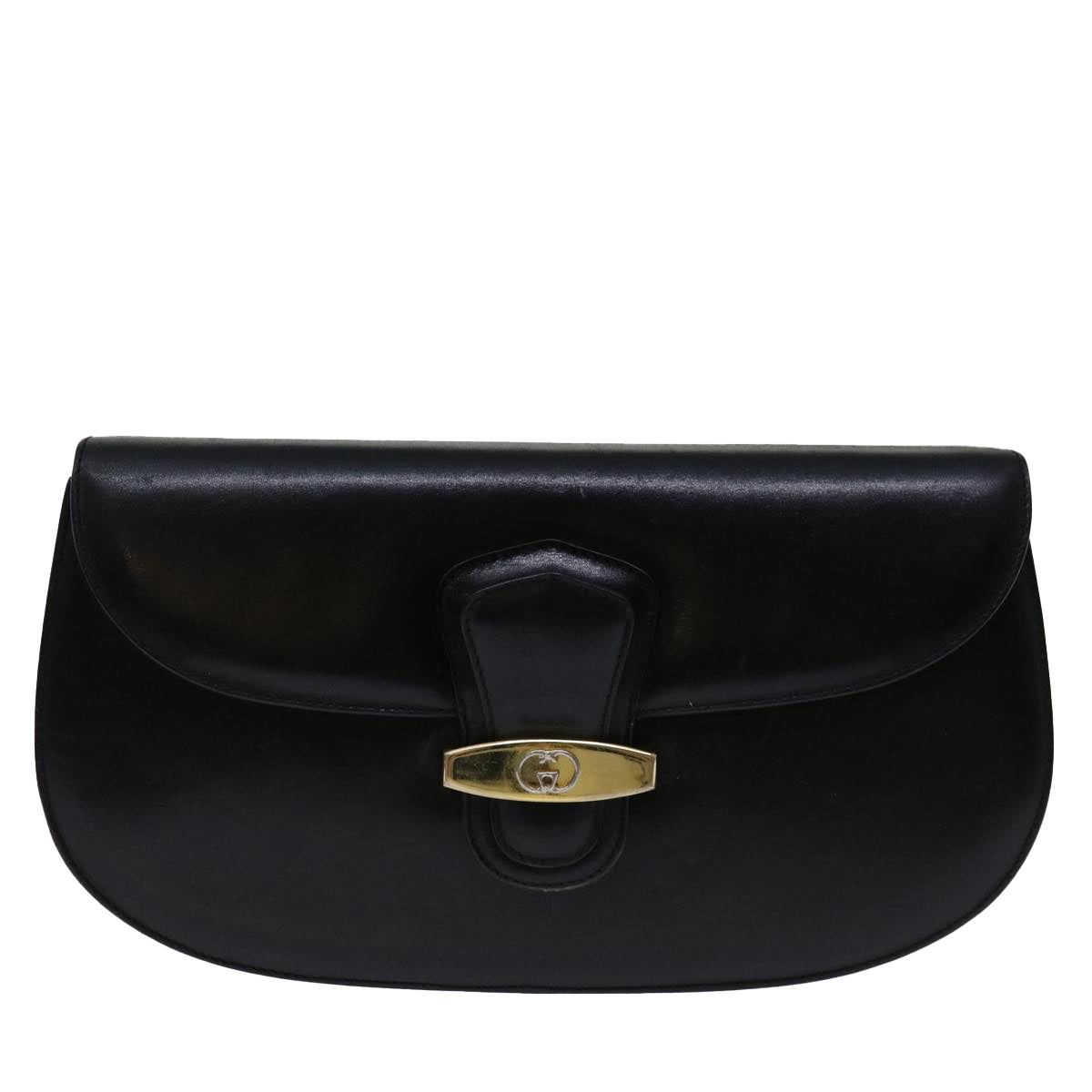 GUCCI Interlocking Clutch Bag Leather Black Auth yk11284