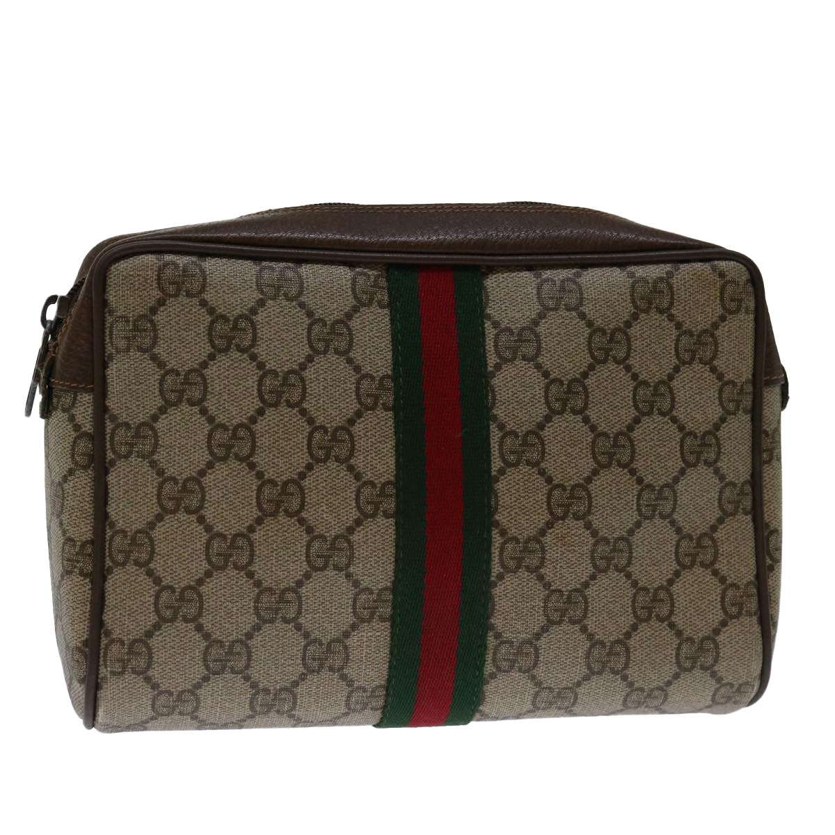 GUCCI GG Supreme Web Sherry Line Clutch Bag PVC Beige 63 01 012 Auth yk11294