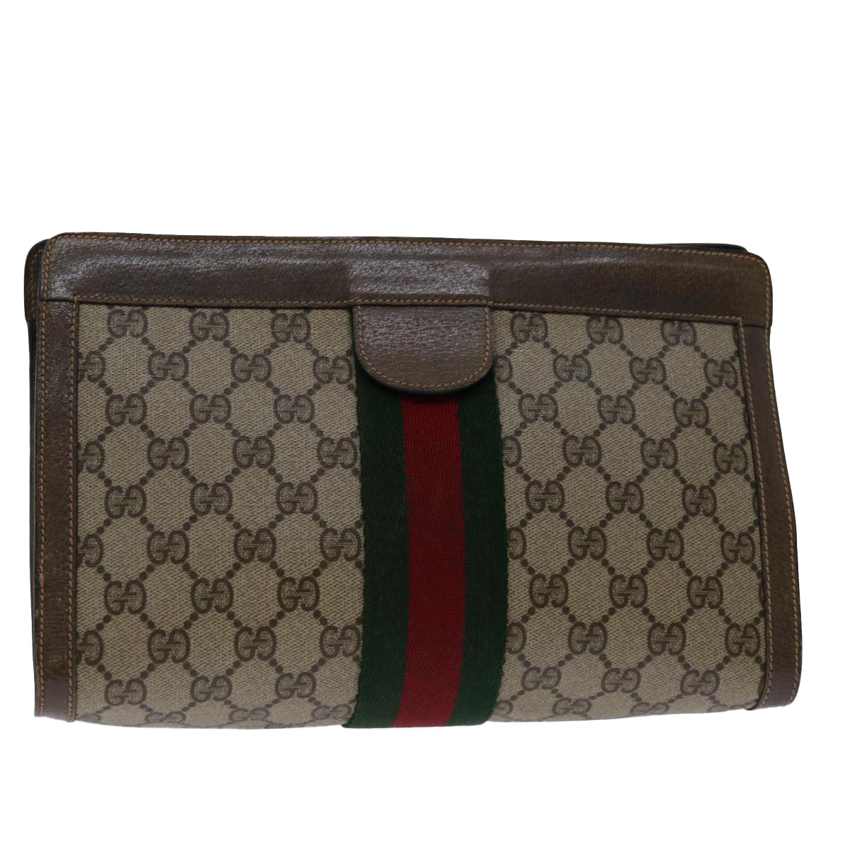 GUCCI GG Supreme Web Sherry Line Clutch Bag PVC Beige 89 01 002 Auth yk11302