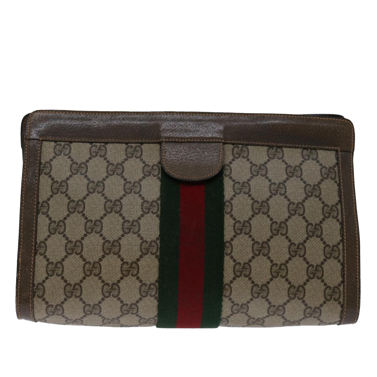 GUCCI GG Supreme Web Sherry Line Clutch Bag PVC Beige 89 01 002 Auth yk11302