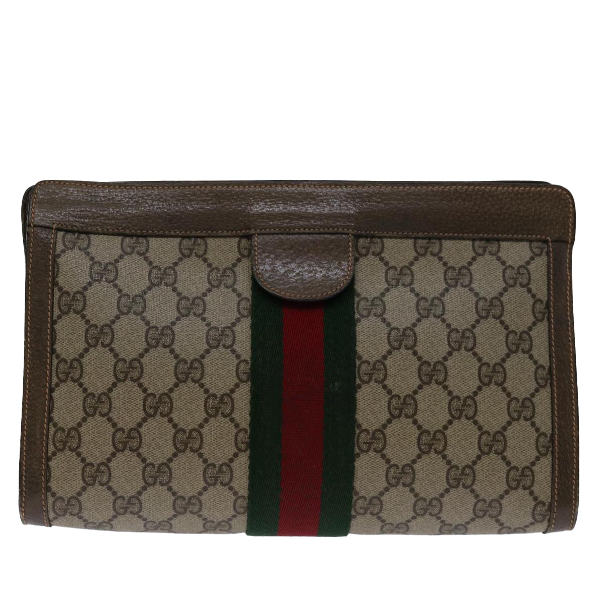 GUCCI GG Supreme Web Sherry Line Clutch Bag PVC Beige 89 01 002 Auth yk11302