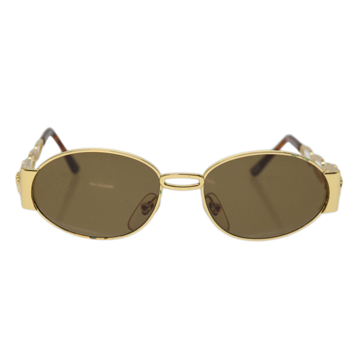 VERSACE Sunglasses metal Gold Brown Auth yk11320