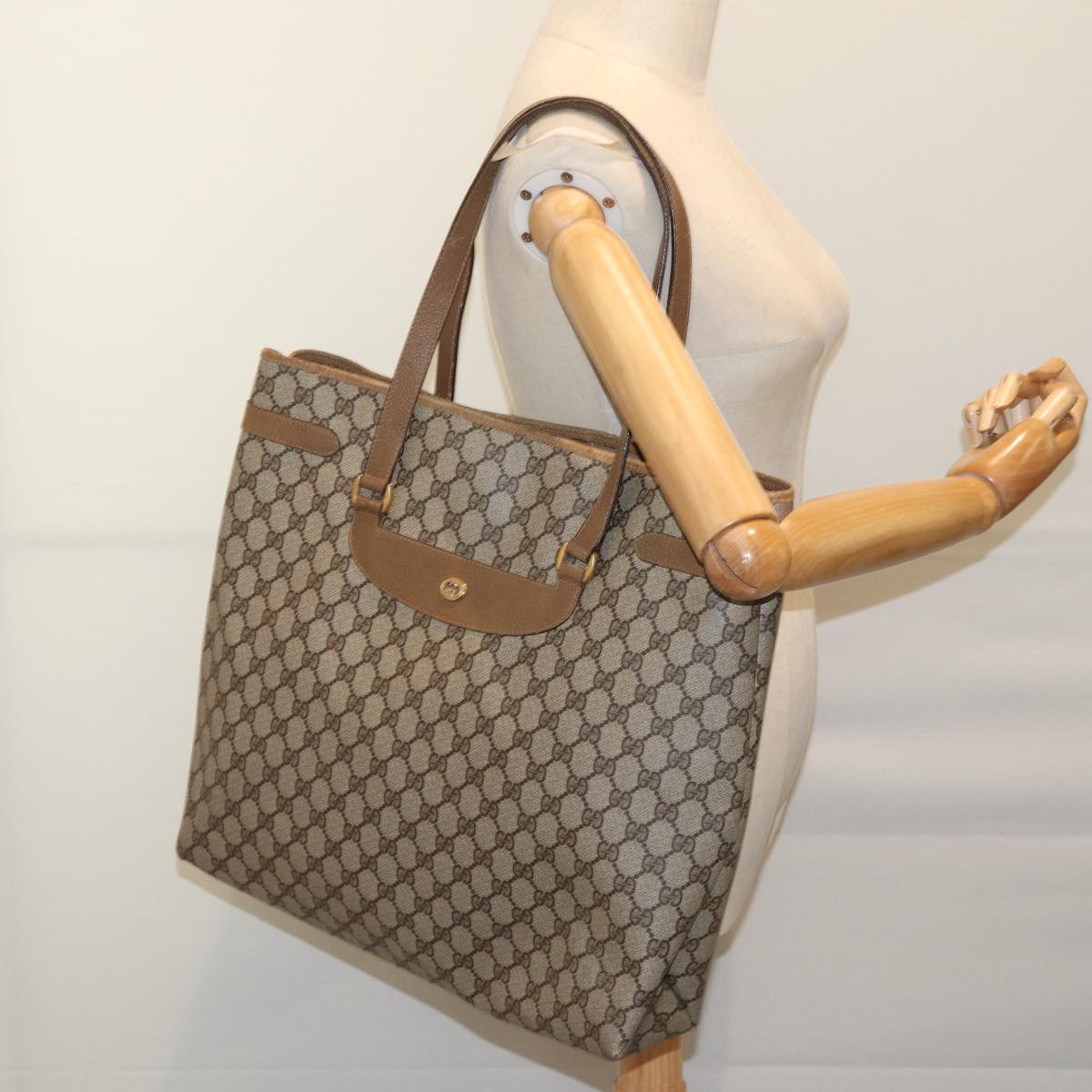 GUCCI GG Supreme Tote Bag PVC Beige 39 02 061 Auth yk11324