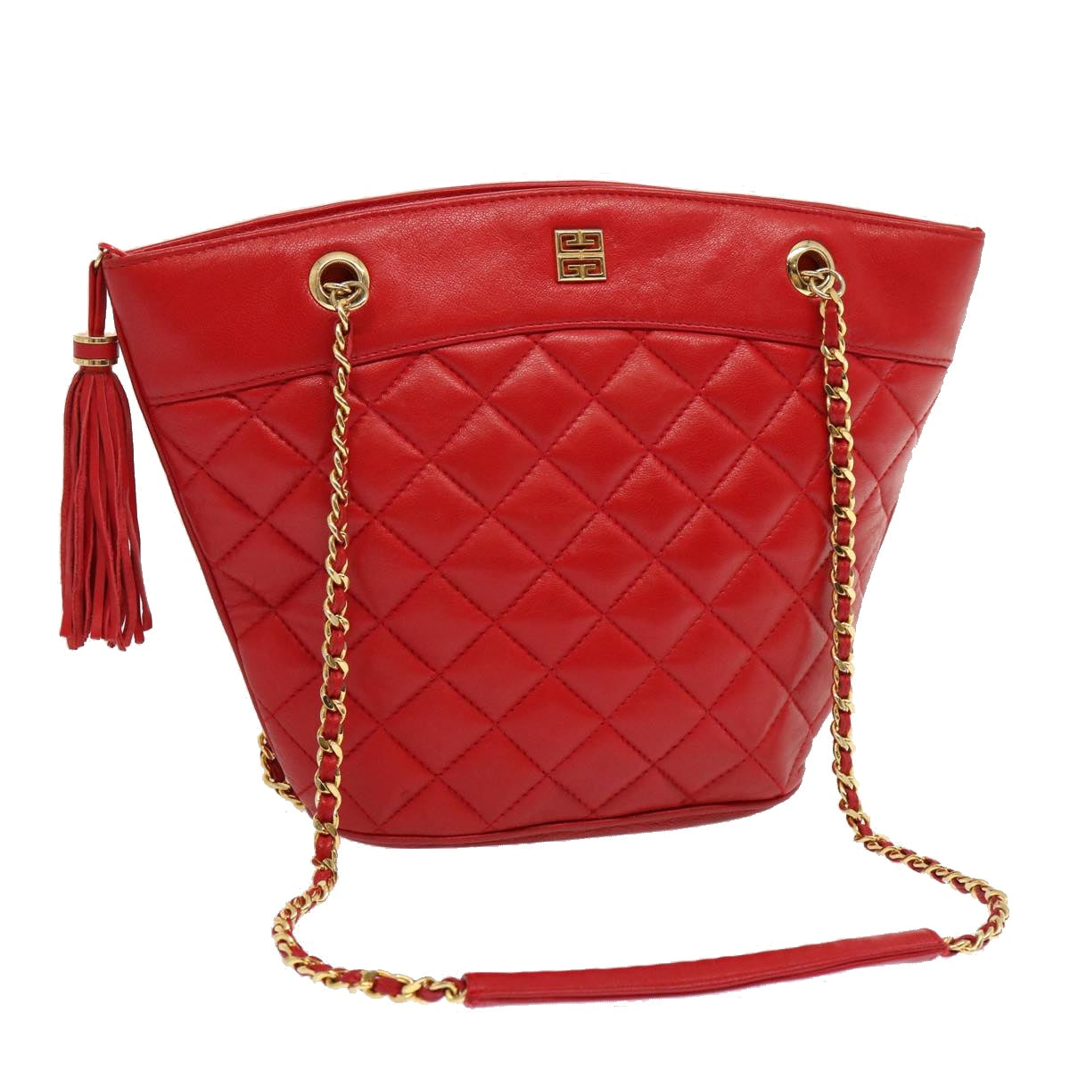 GIVENCHY Quilted Chain Shoulder Bag Leather Red Auth yk11347