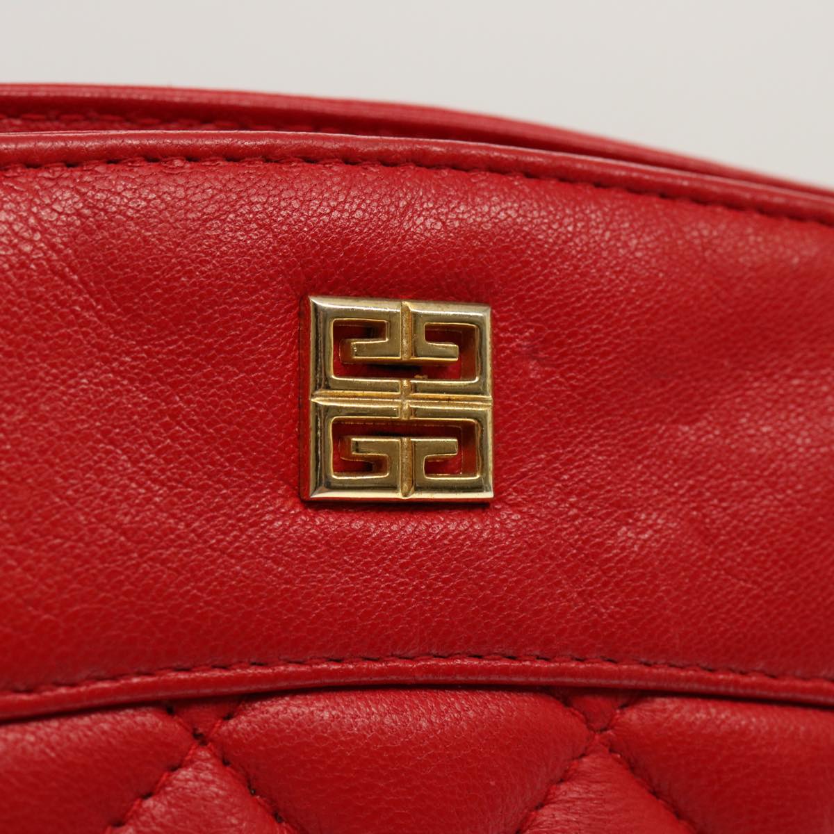 GIVENCHY Quilted Chain Shoulder Bag Leather Red Auth yk11347