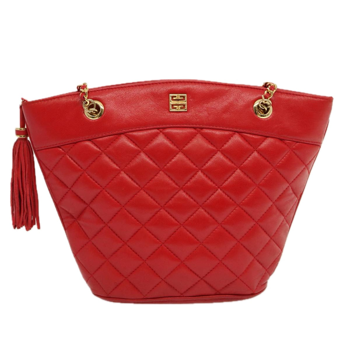 GIVENCHY Quilted Chain Shoulder Bag Leather Red Auth yk11347