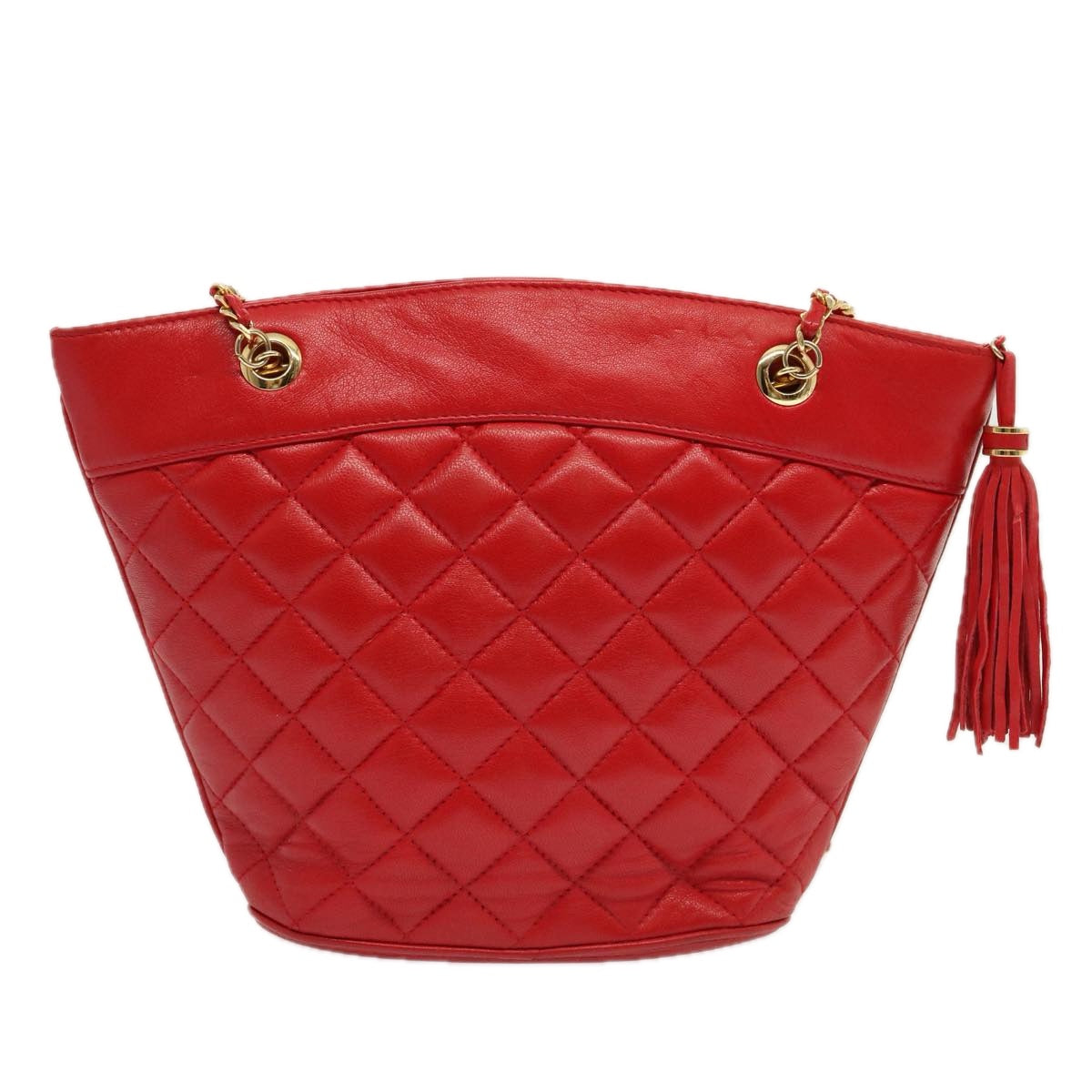 GIVENCHY Quilted Chain Shoulder Bag Leather Red Auth yk11347