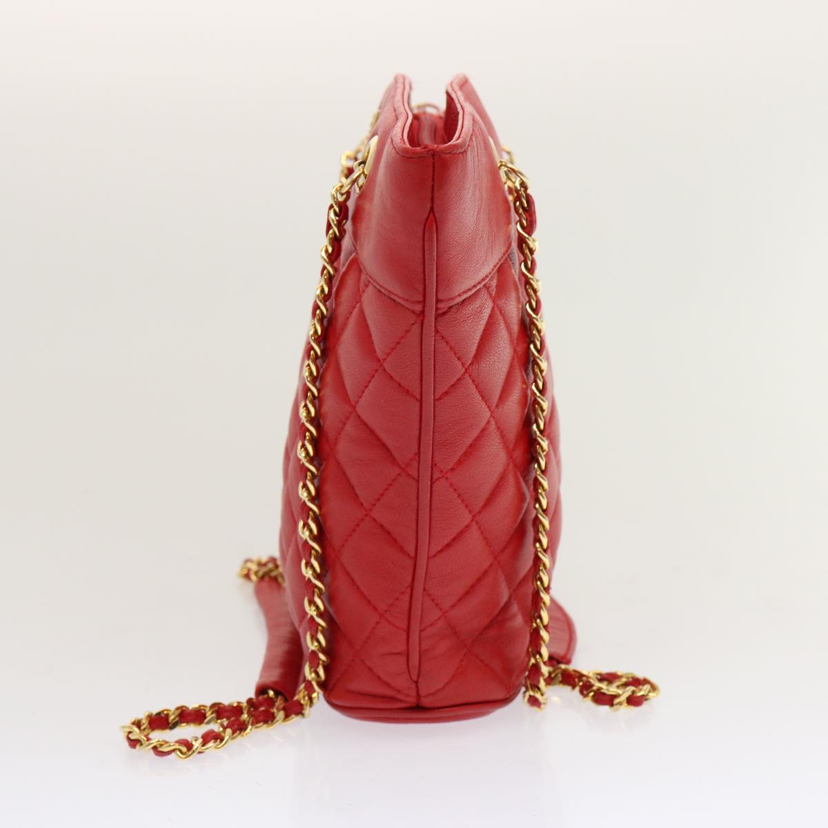 GIVENCHY Quilted Chain Shoulder Bag Leather Red Auth yk11347