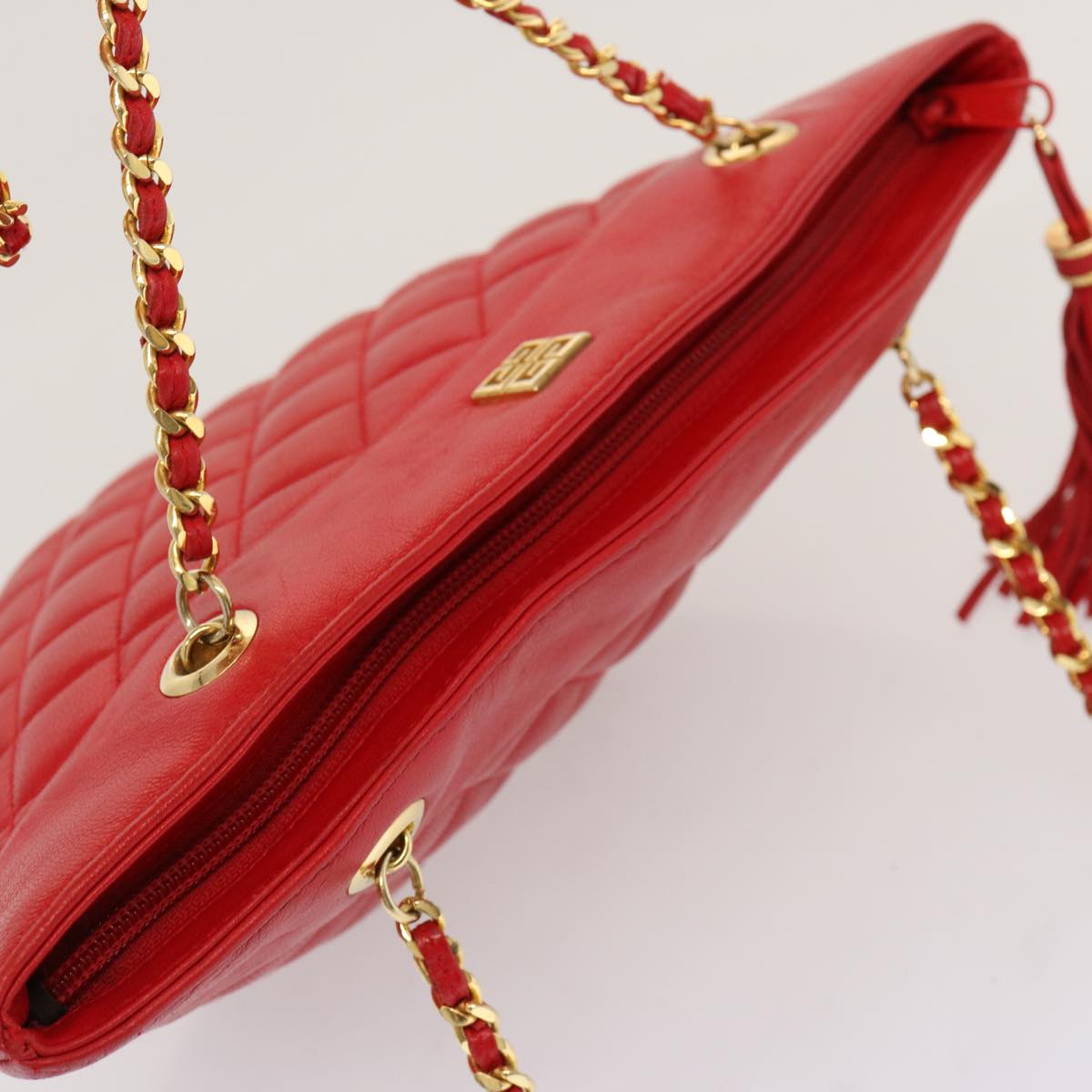 GIVENCHY Quilted Chain Shoulder Bag Leather Red Auth yk11347