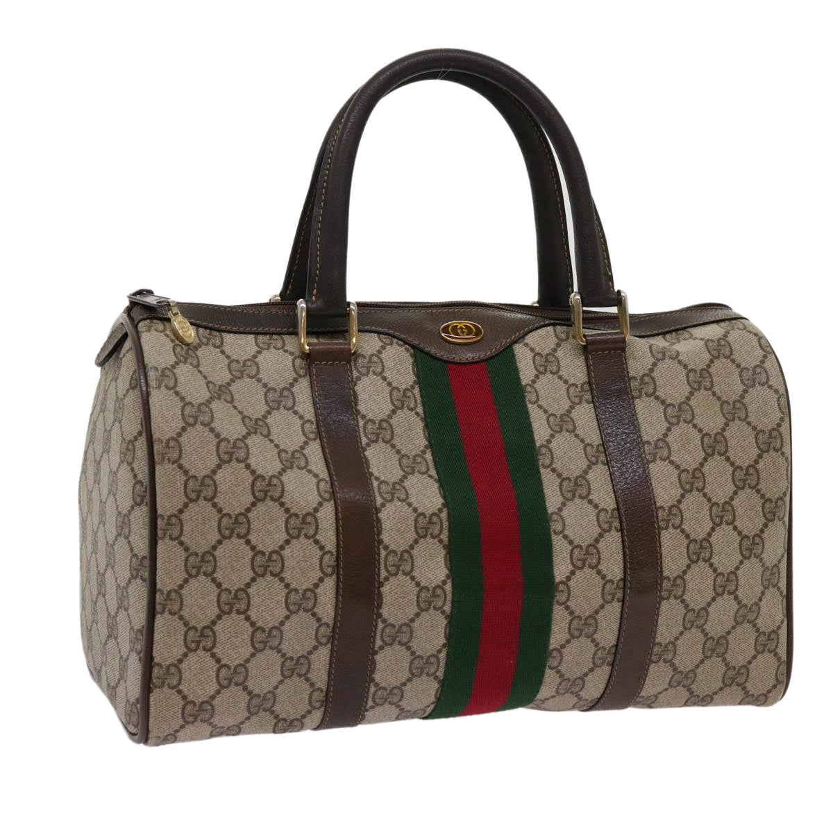 GUCCI GG Canvas Web Sherry Line Boston Bag Beige Red 10 12 3842 Auth yk11354