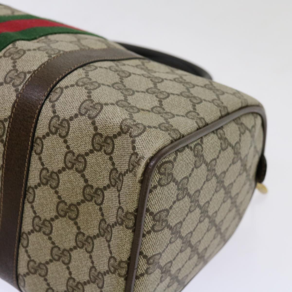 GUCCI GG Canvas Web Sherry Line Boston Bag Beige Red 10 12 3842 Auth yk11354