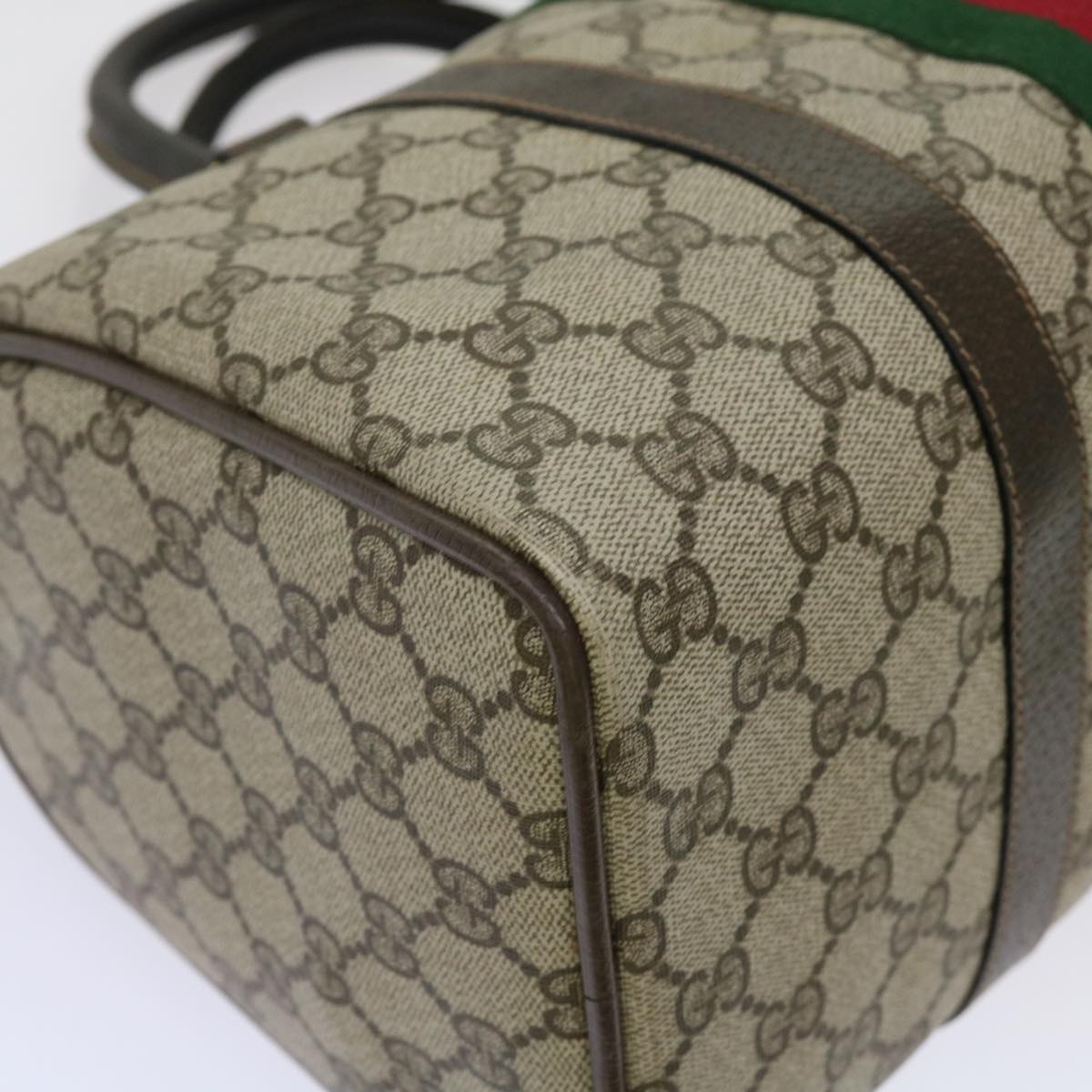 GUCCI GG Canvas Web Sherry Line Boston Bag Beige Red 10 12 3842 Auth yk11354