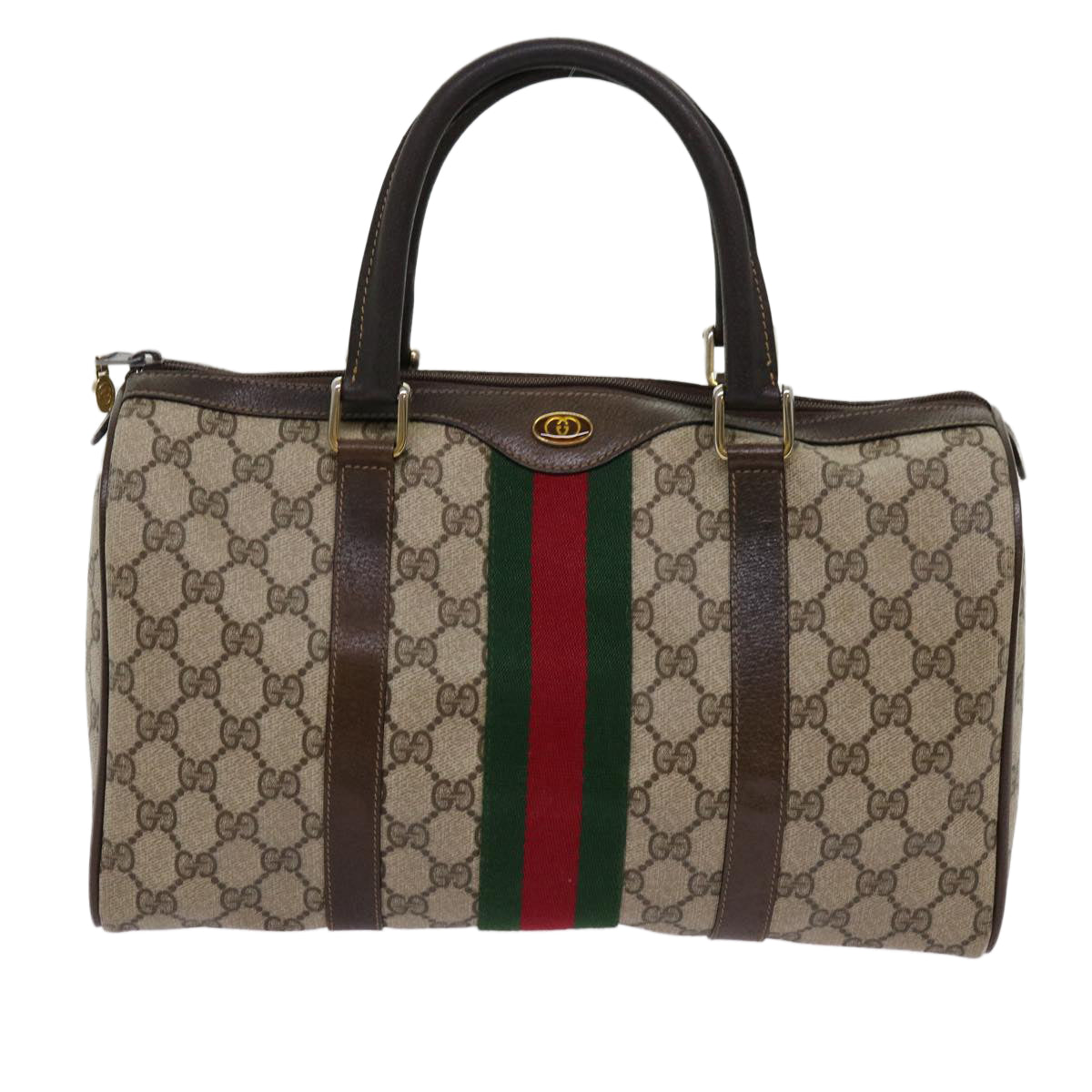 GUCCI GG Canvas Web Sherry Line Boston Bag Beige Red 10 12 3842 Auth yk11354