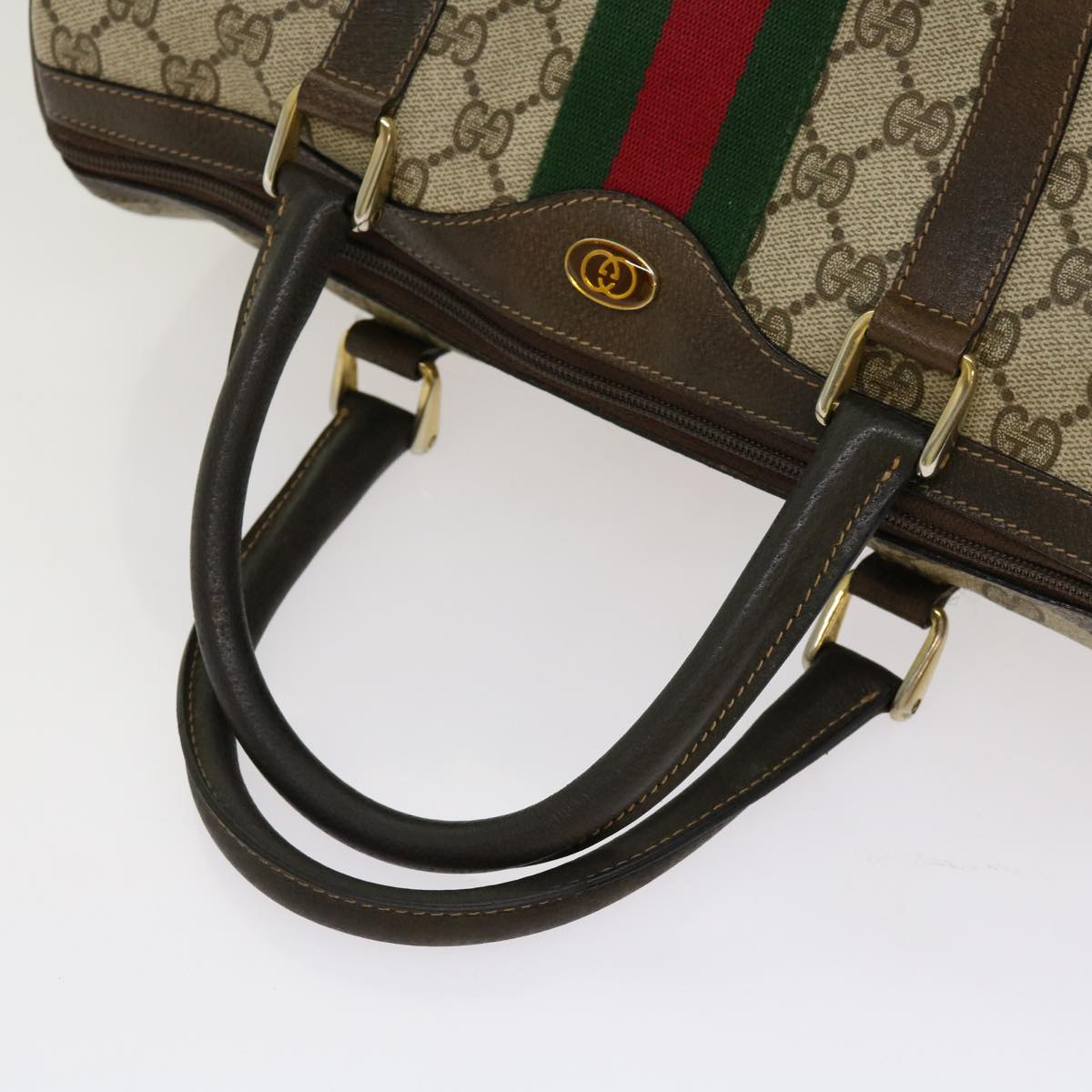 GUCCI GG Canvas Web Sherry Line Boston Bag Beige Red 10 12 3842 Auth yk11354