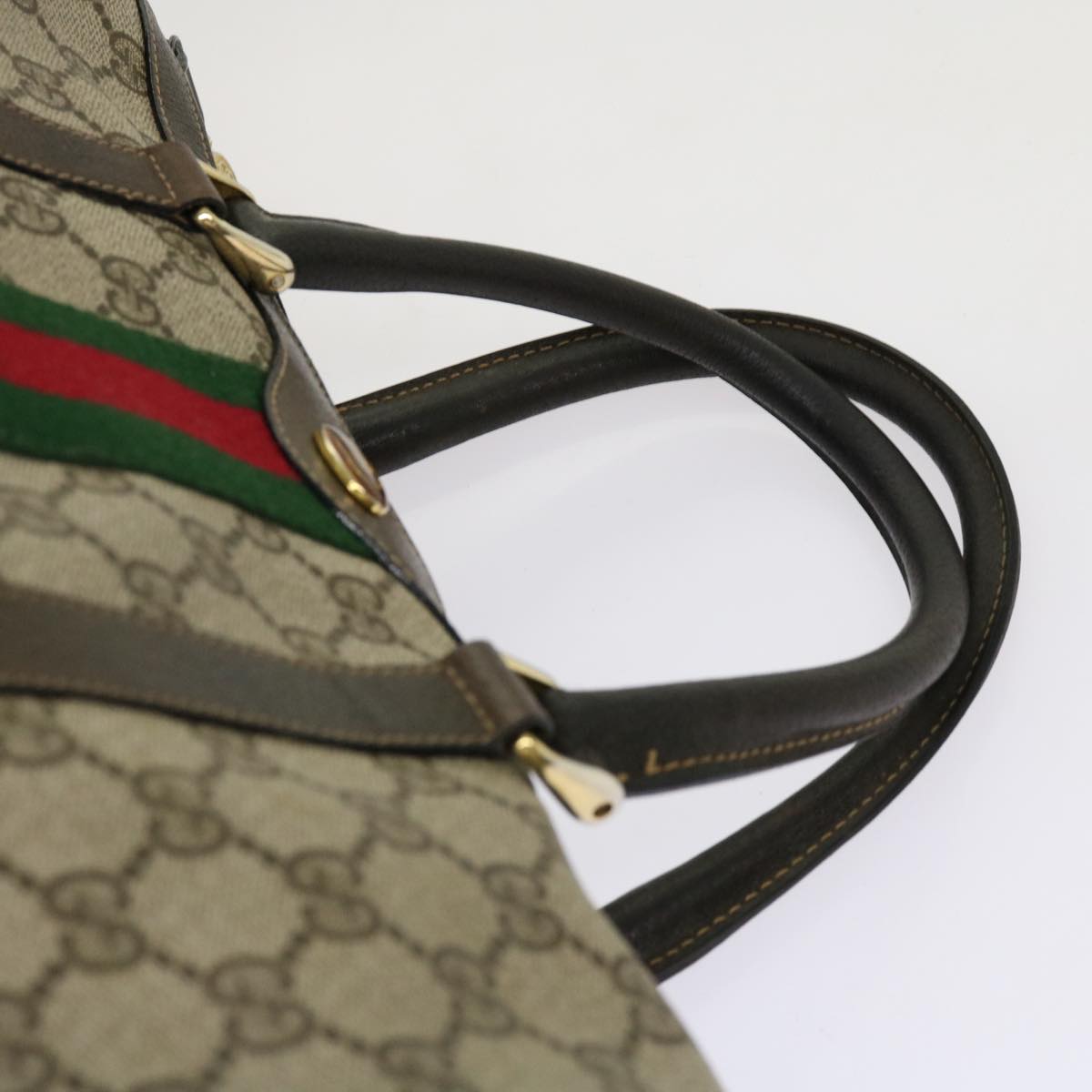 GUCCI GG Canvas Web Sherry Line Boston Bag Beige Red 10 12 3842 Auth yk11354