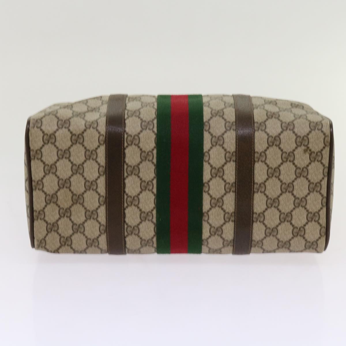 GUCCI GG Canvas Web Sherry Line Boston Bag Beige Red 10 12 3842 Auth yk11354