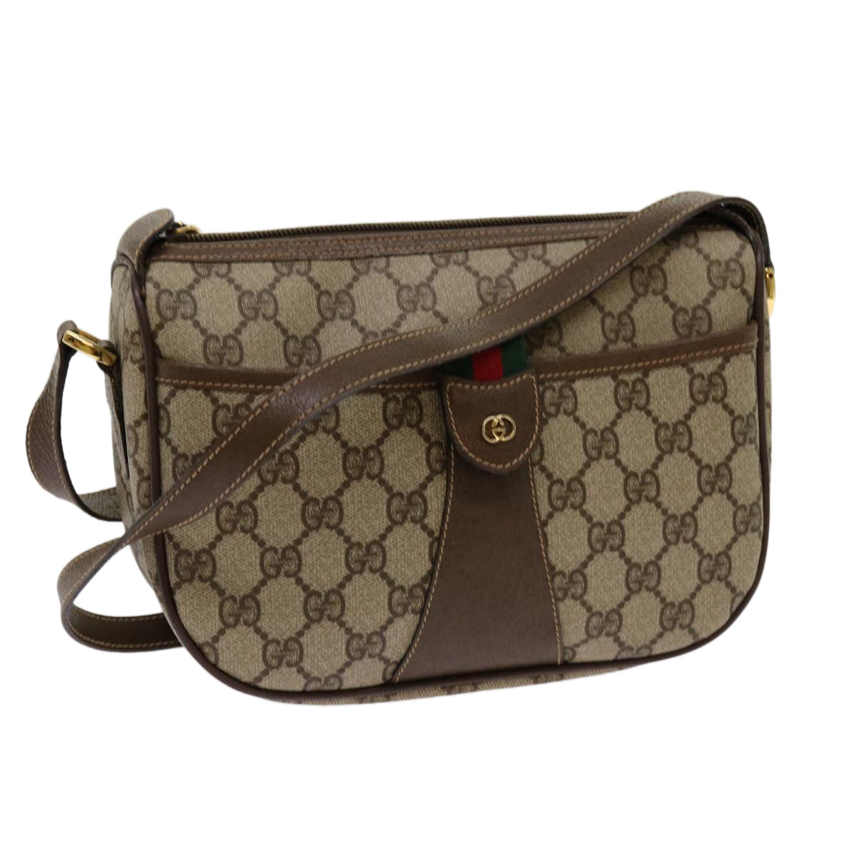 GUCCI GG Supreme Web Sherry Line Shoulder Bag Beige 001 58 6177 Auth yk11366