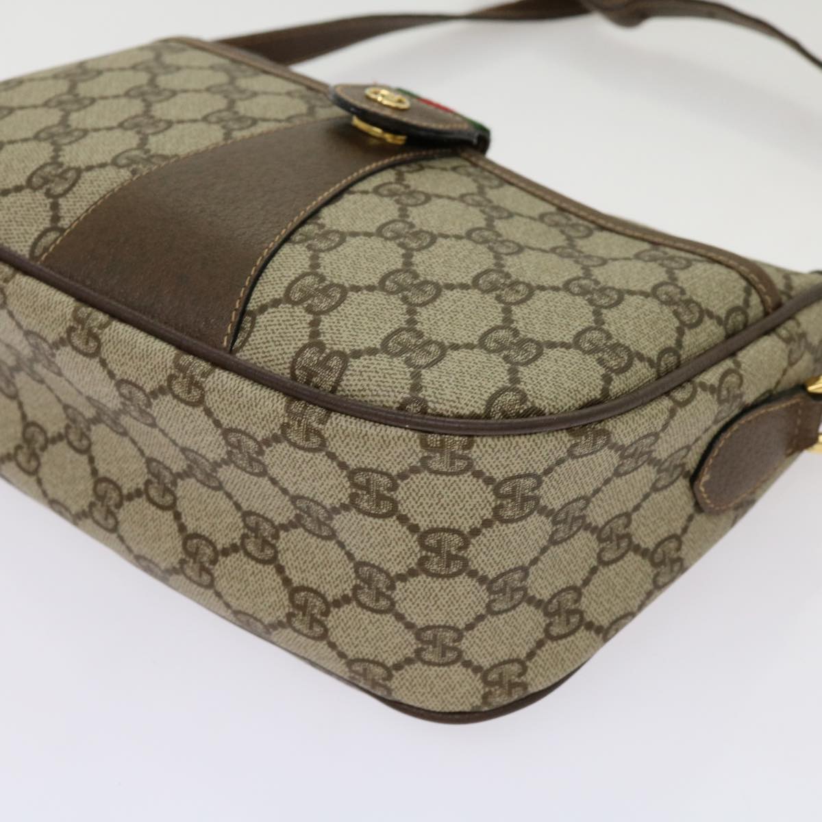 GUCCI GG Supreme Web Sherry Line Shoulder Bag Beige 001 58 6177 Auth yk11366