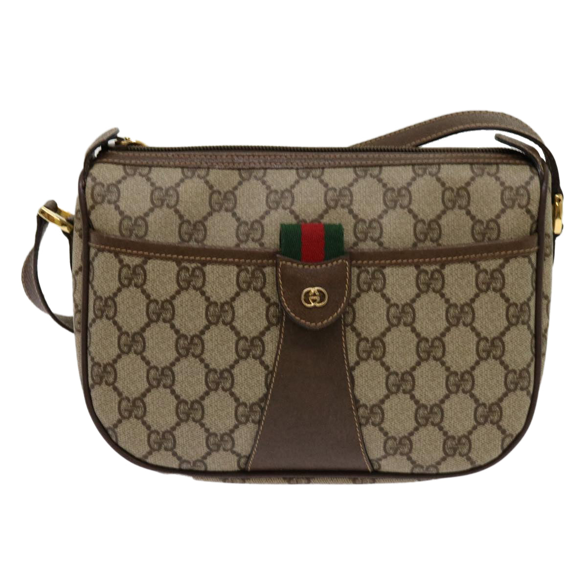 GUCCI GG Supreme Web Sherry Line Shoulder Bag Beige 001 58 6177 Auth yk11366