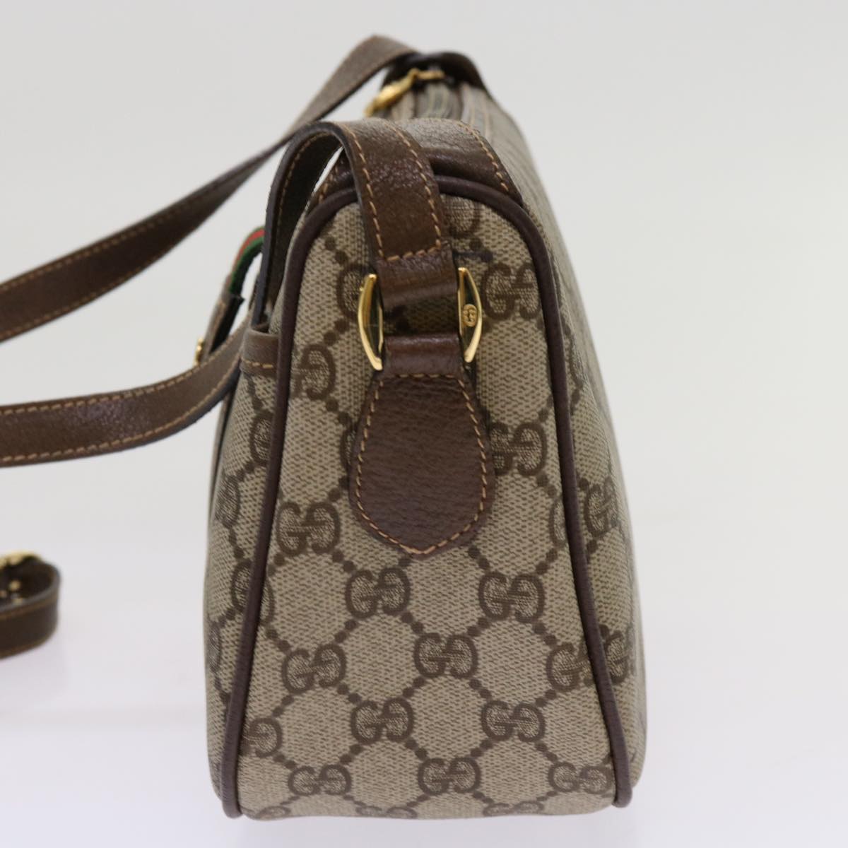 GUCCI GG Supreme Web Sherry Line Shoulder Bag Beige 001 58 6177 Auth yk11366