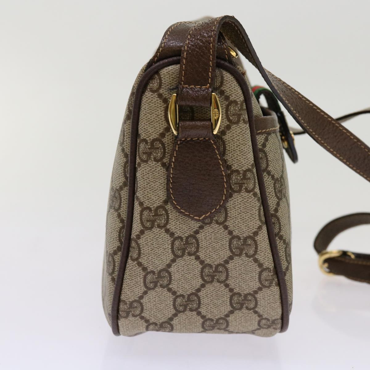 GUCCI GG Supreme Web Sherry Line Shoulder Bag Beige 001 58 6177 Auth yk11366