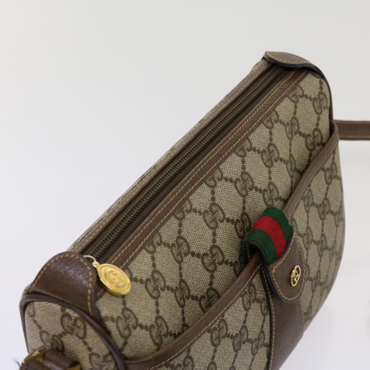 GUCCI GG Supreme Web Sherry Line Shoulder Bag Beige 001 58 6177 Auth yk11366