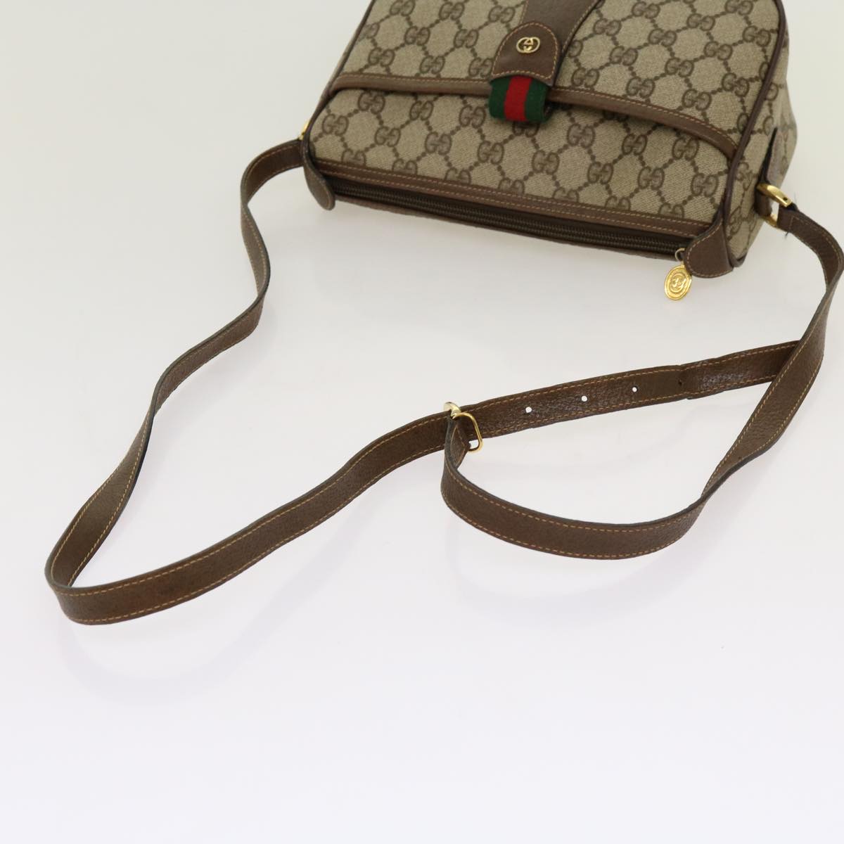 GUCCI GG Supreme Web Sherry Line Shoulder Bag Beige 001 58 6177 Auth yk11366