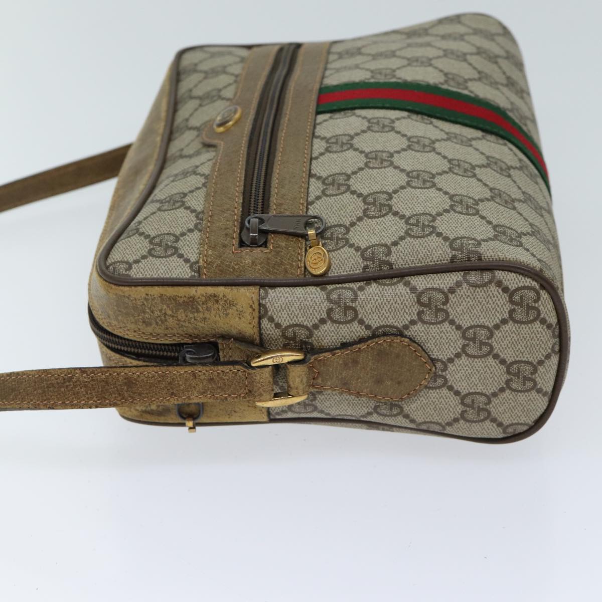 GUCCI GG Canvas Web Sherry Line Shoulder Bag PVC Beige Green Red Auth yk11376