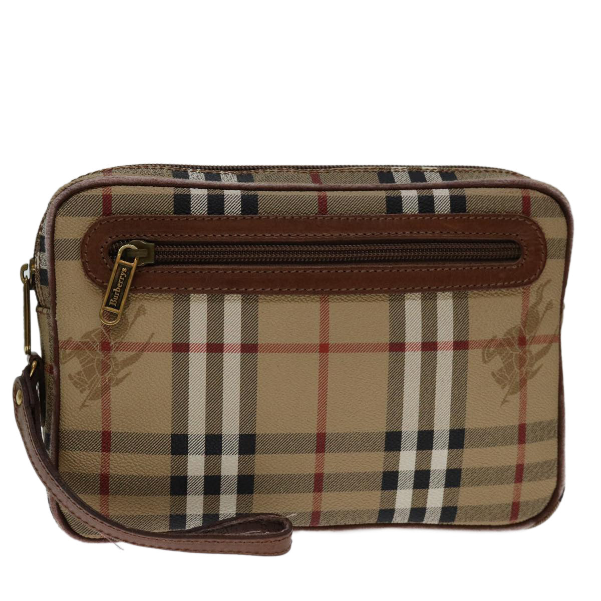 Burberrys Nova Check Clutch Bag PVC Beige Brown Auth yk11383