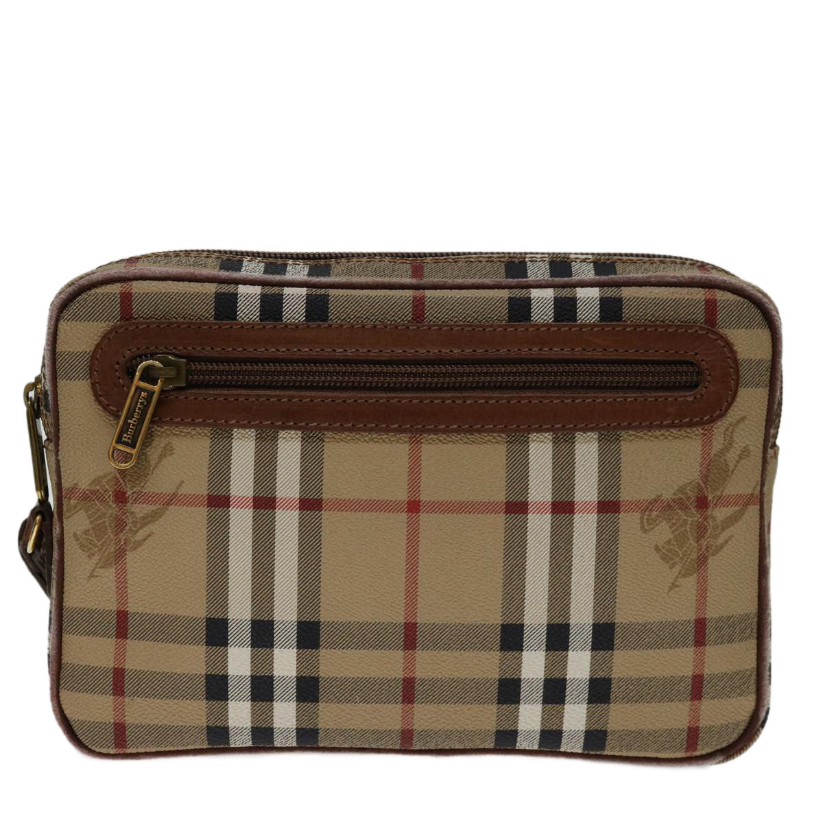 Burberrys Nova Check Clutch Bag PVC Beige Brown Auth yk11383