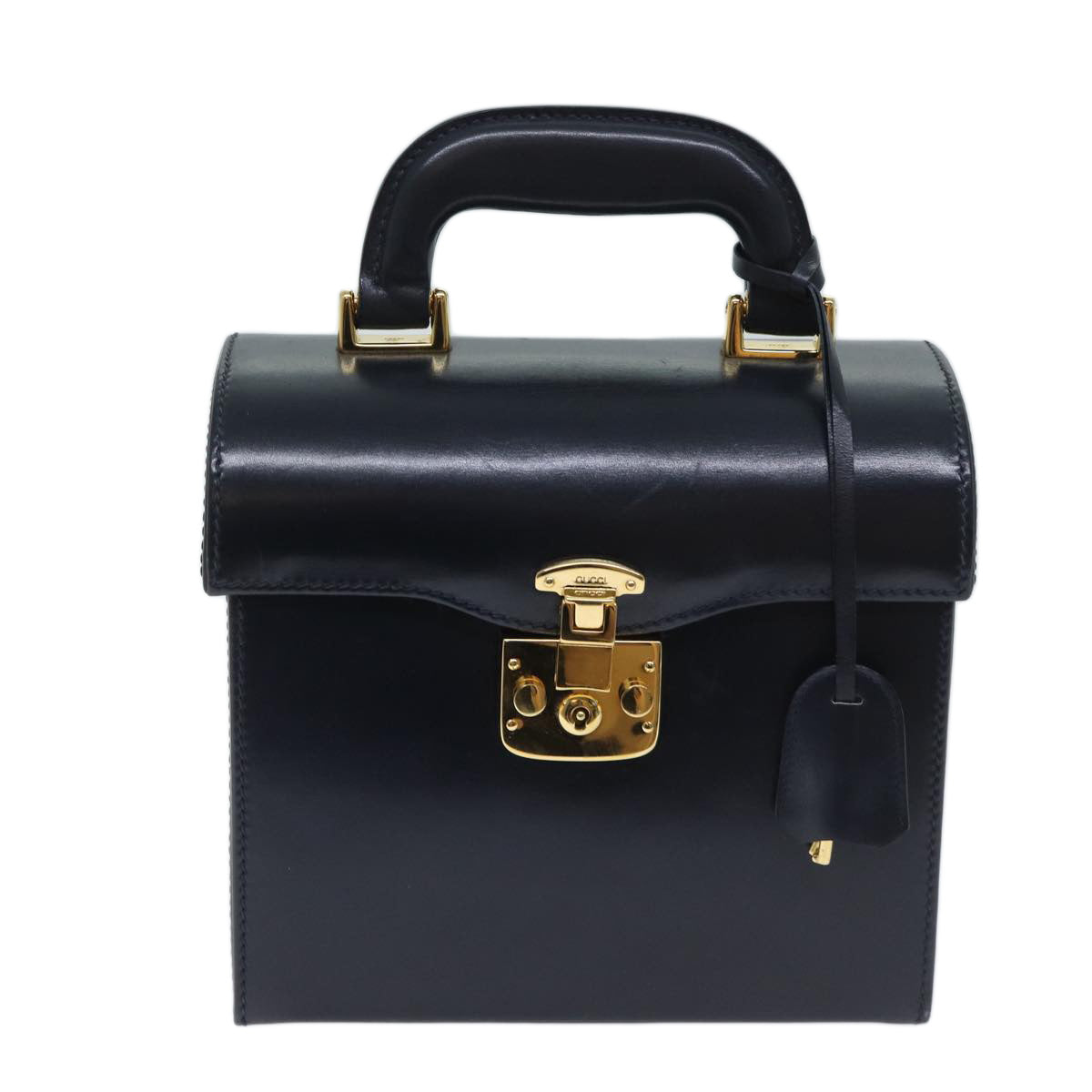 GUCCI Ready Lock Hand Bag Leather Navy 000 01 0246 Auth yk11418