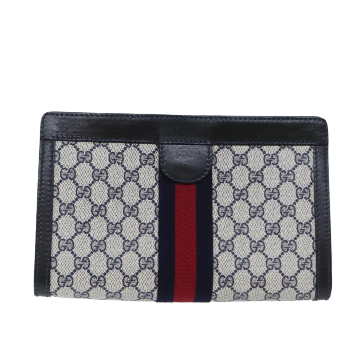 GUCCI GG Supreme Sherry Line Clutch Bag PVC Navy Red 010 378 Auth yk11431