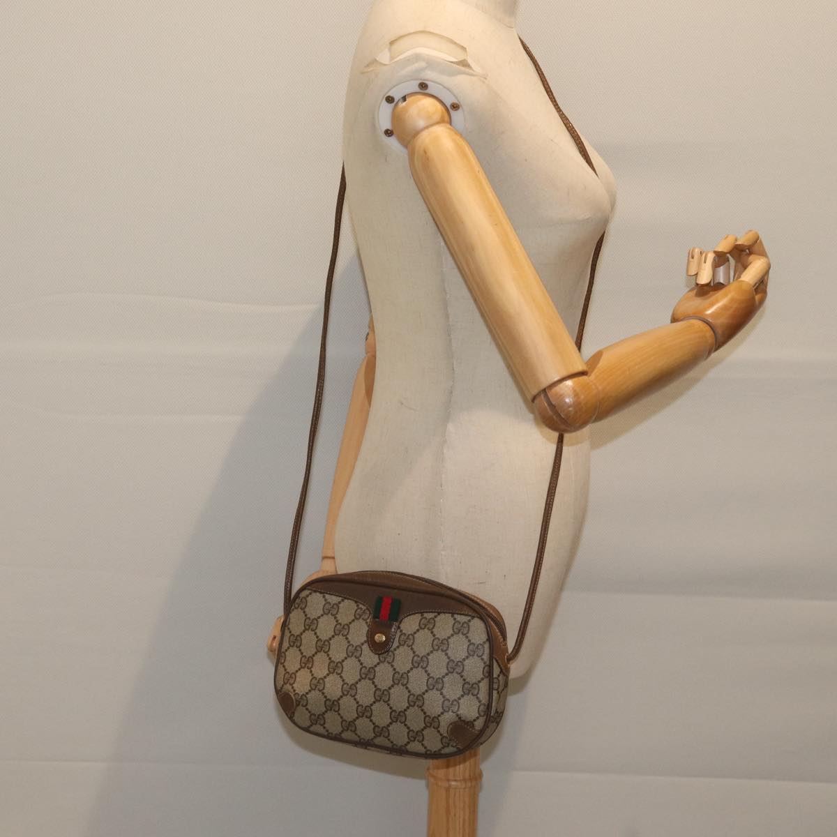 GUCCI GG Supreme Web Sherry Line Shoulder Bag PVC Beige 89 02 066 Auth yk11432