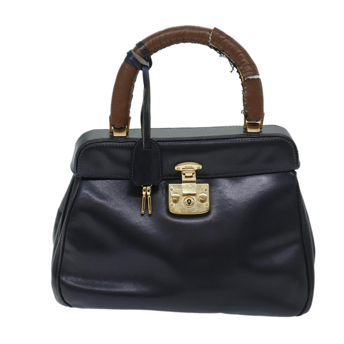 GUCCI Ready Lock Hand Bag Leather Navy 000 406 0190 Auth yk11435