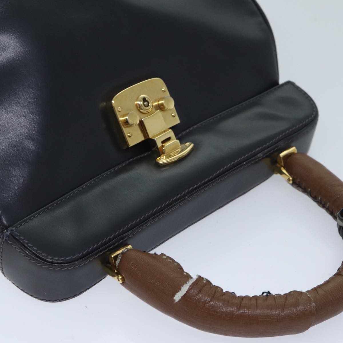 GUCCI Ready Lock Hand Bag Leather Navy 000 406 0190 Auth yk11435