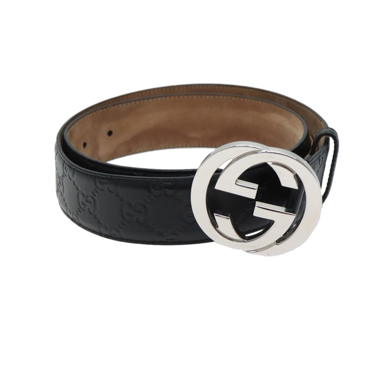 GUCCI Interlocking Guccissima GG Canvas Belt 37"" Black 411924 Auth yk11445